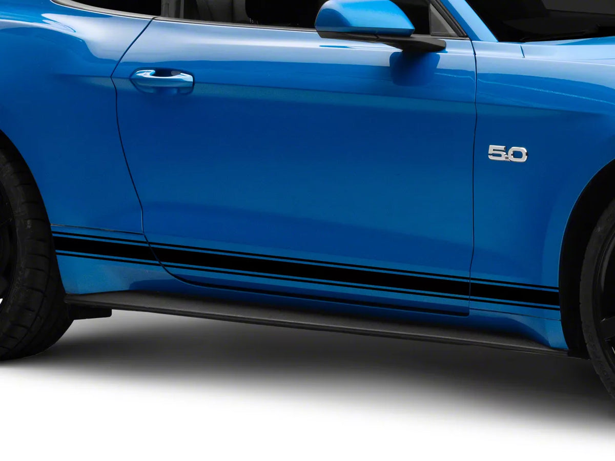 SEC10 Plain Rocker Stripes; Gloss Black (15-26 Mustang)