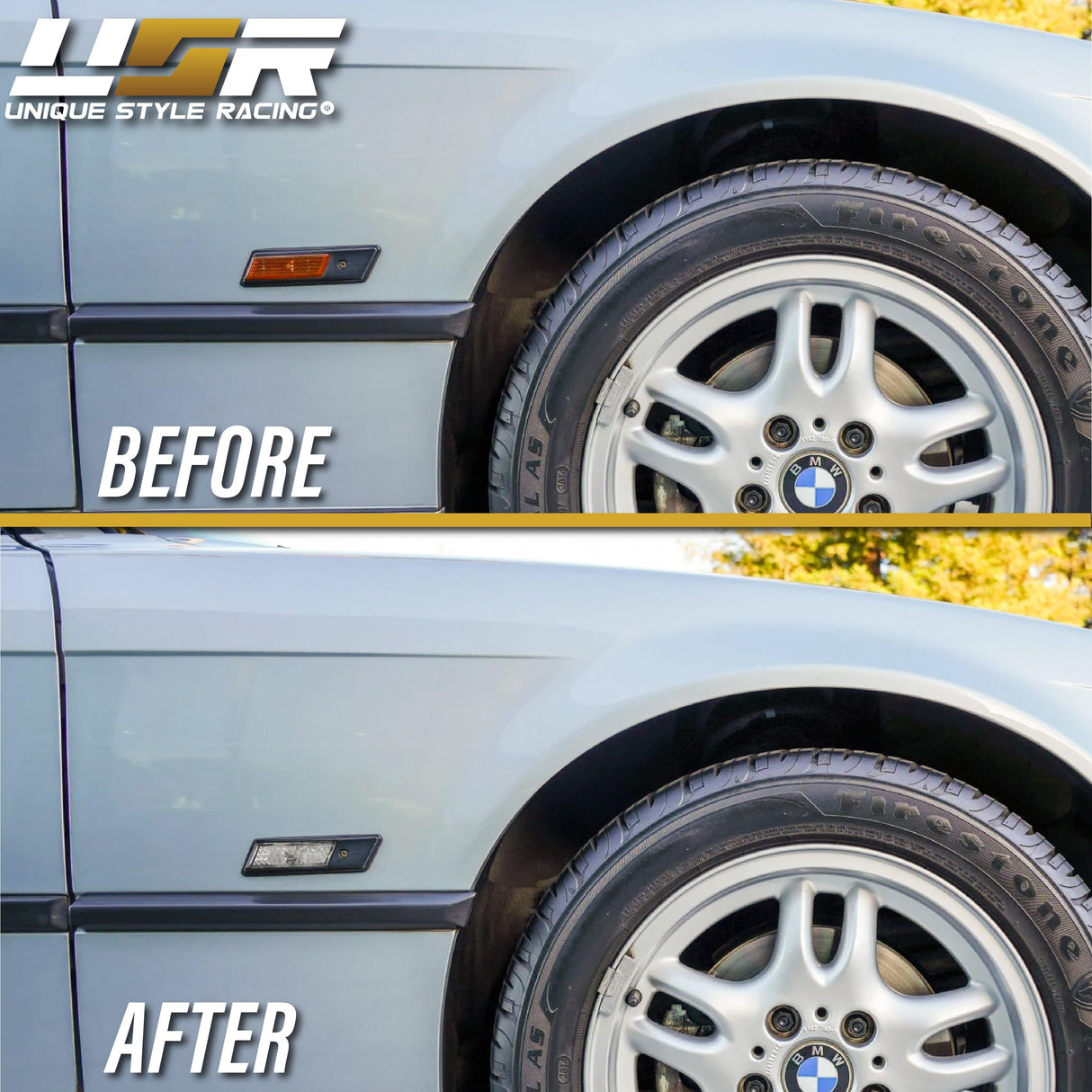 1992-1996 BMW E36 Black Trim Crystal Clear Side Marker Lights