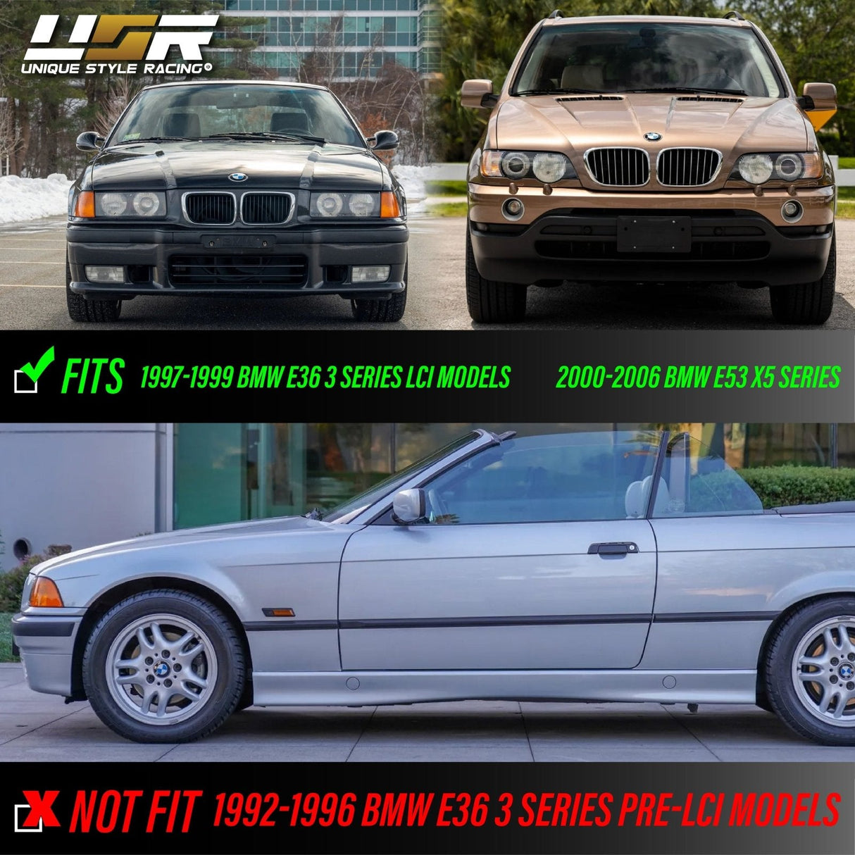 1997-1999 BMW E36 & E53 X5 Crystal Smoke Side Marker Lights