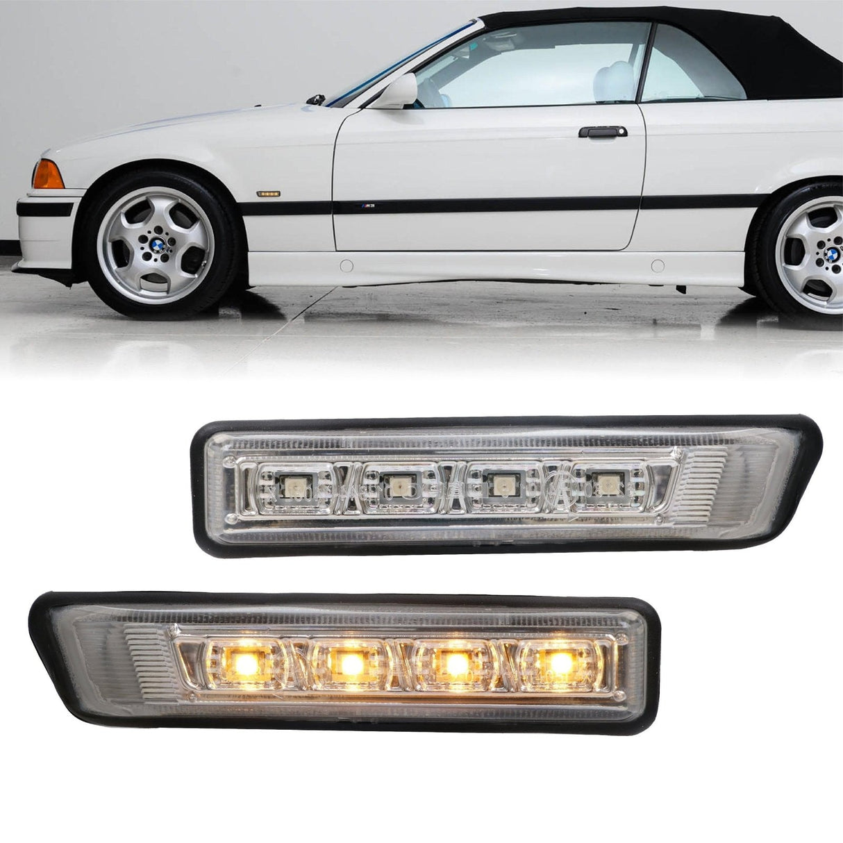 1997-1999 BMW E36 & E53 X5 Crystal Clear Amber LED Side Marker Lights