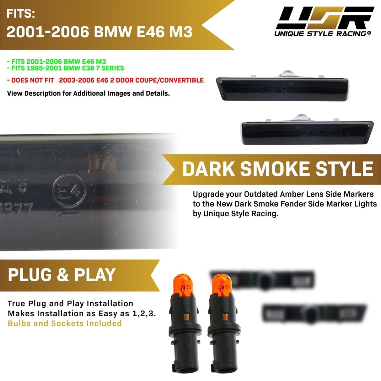 1995-2001 BMW E38 7 Series & E46 M3 Crystal Smoke Side Marker Lights
