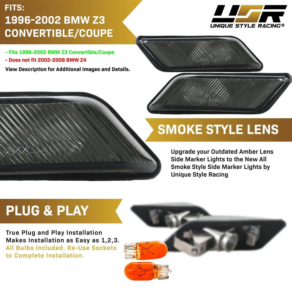 1996-2002 BMW Z3 Smoke Fender Side Marker Lights