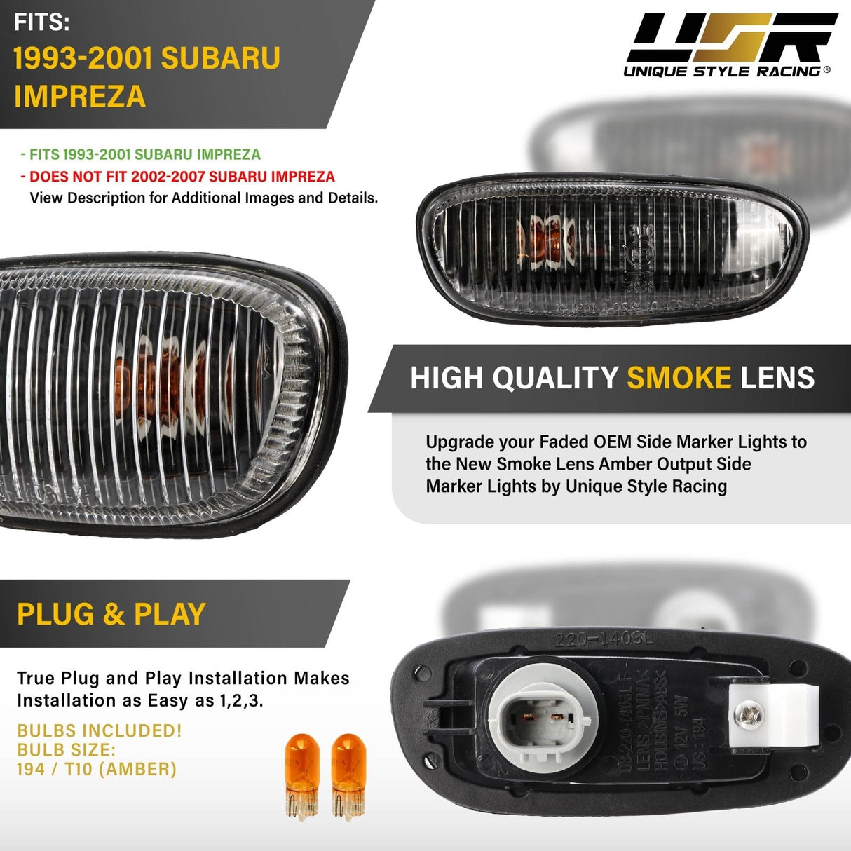 1995-2001 Subaru Impreza Crystal Black Side Marker Lights