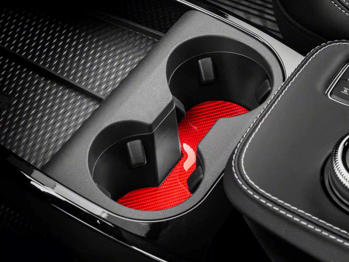 SpeedForm Front Cup Holder Trim; Red Carbon Fiber (21-25 Mustang Mach-E)