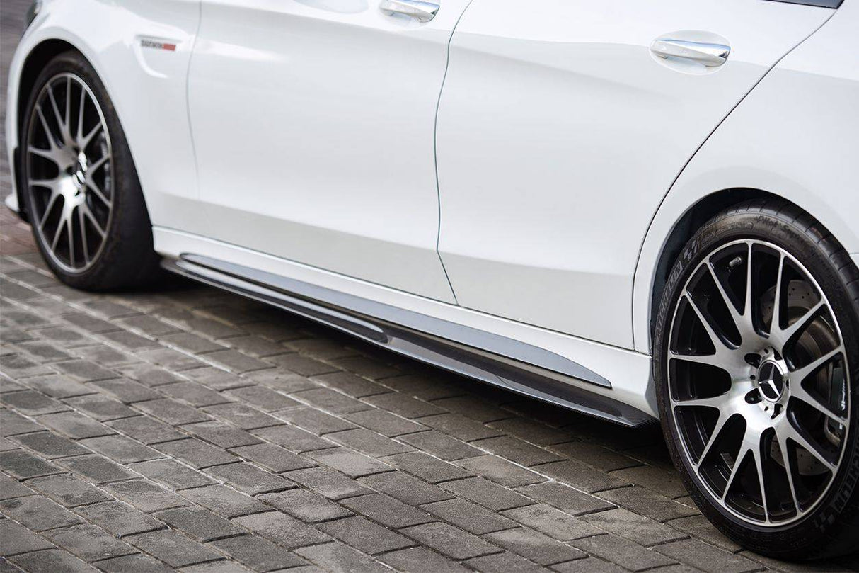 2015-2021 Mercedes Benz W205 C63 S AMG Sedan Carbon Fiber Side Skirts Extension Add On Lip