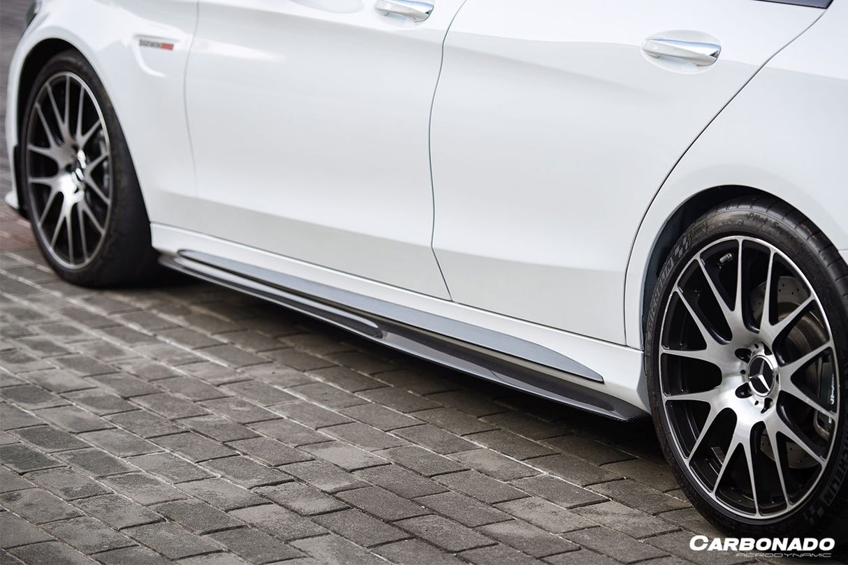 2015-2021 Mercedes Benz W205 C63 S AMG Sedan Carbon Fiber Side Skirts Extension Add On Lip