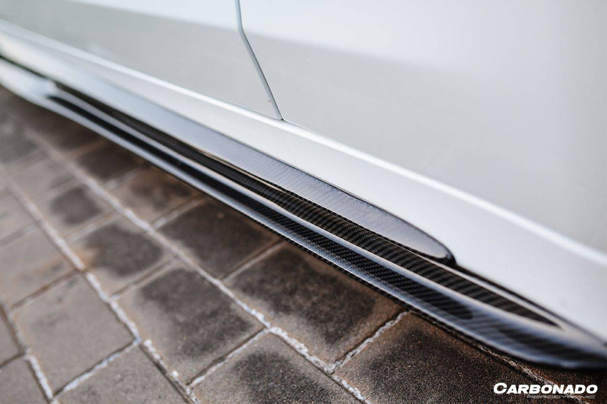 2015-2021 Mercedes Benz W205 C63 S AMG Sedan Carbon Fiber Side Skirts Extension Add On Lip