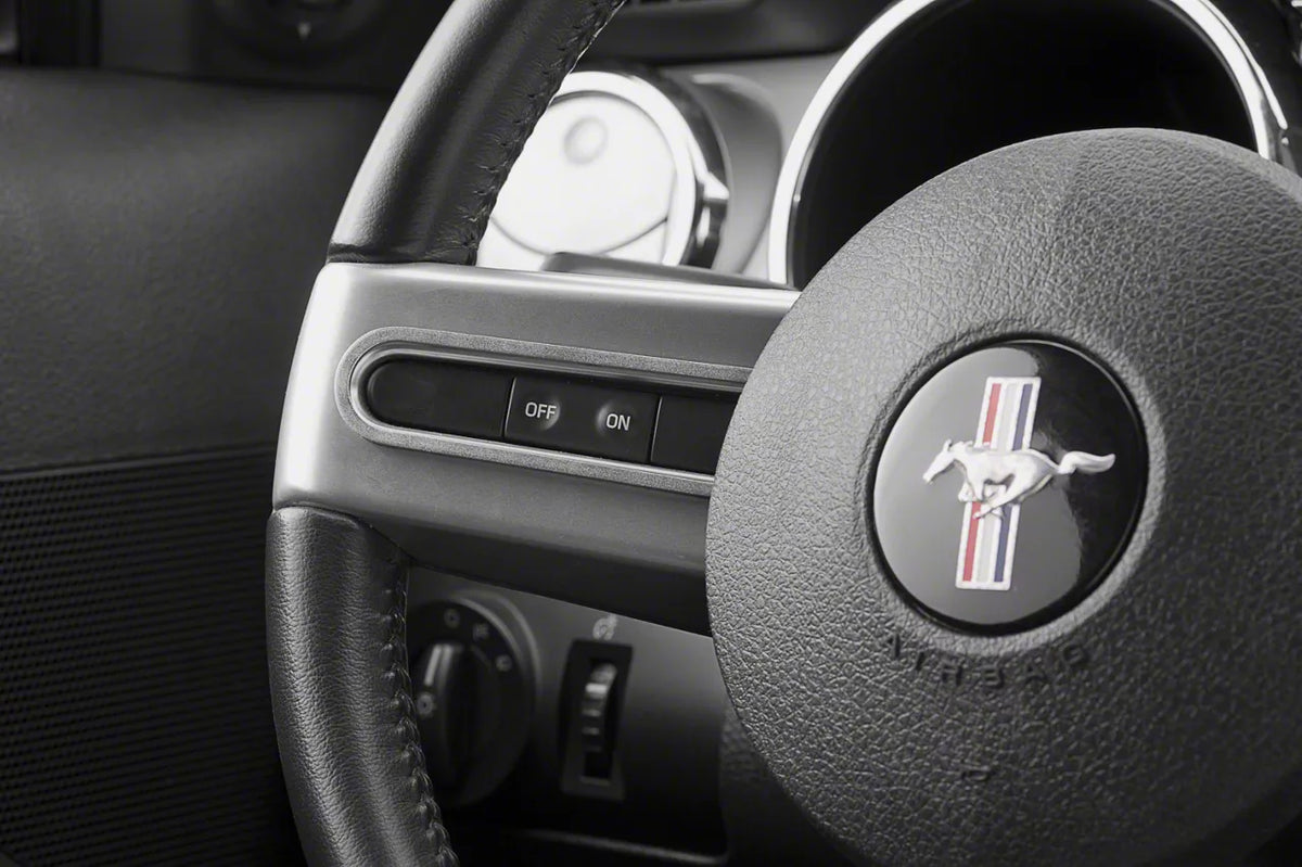 SpeedForm Modern Billet Steering Wheel Button Bezels; Satin (05-09 Mustang)