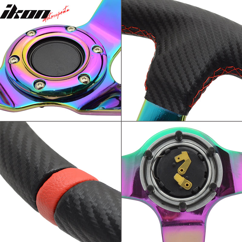 350MM Black CF Print Neo Spoke Sport Racing Steering Wheel  Logo