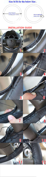 Universal 37-38CM Black Steering Wheel Cover Leather Needle Thread