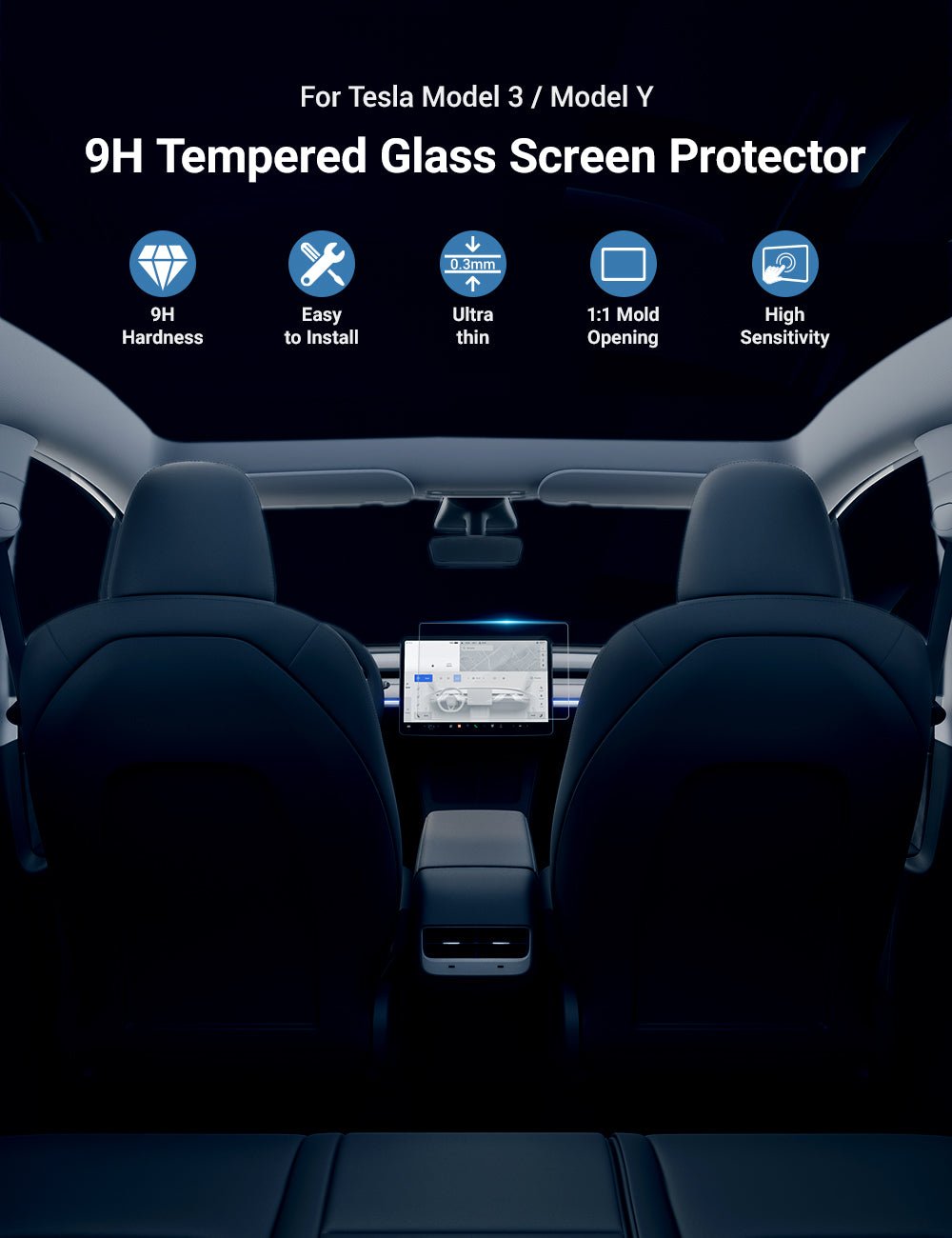 Tempered Glass 9H Screen Protector for Tesla Model 3 / Y