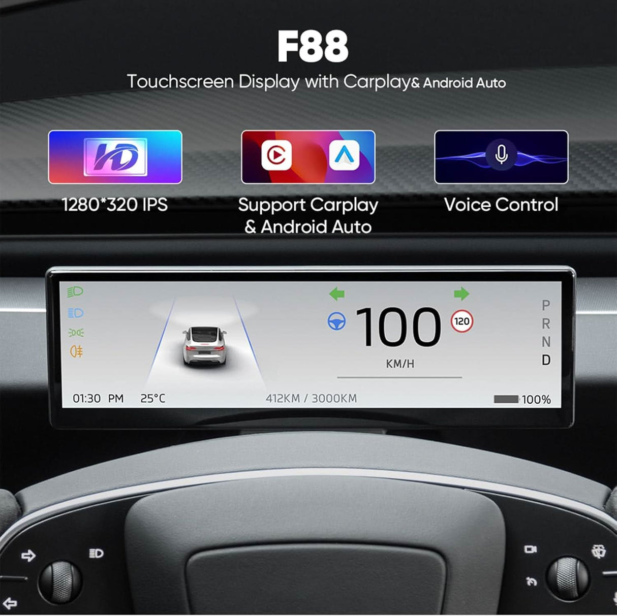 TESERY 8.8 Inch Touch Screen Instrument Cluster Dashboard Display for Model 3 / Y