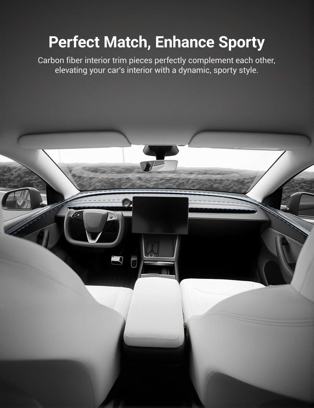 TESERY Dry Carbon Fiber Door Trim Cover for Tesla Model Y Juniper