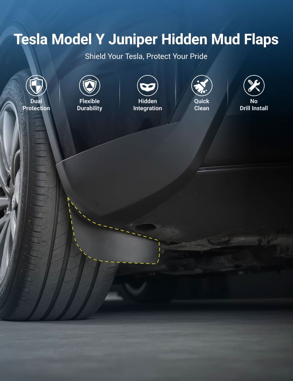 TESERY Hidden Mud Flaps for Model Y Juniper | Invisible Protection