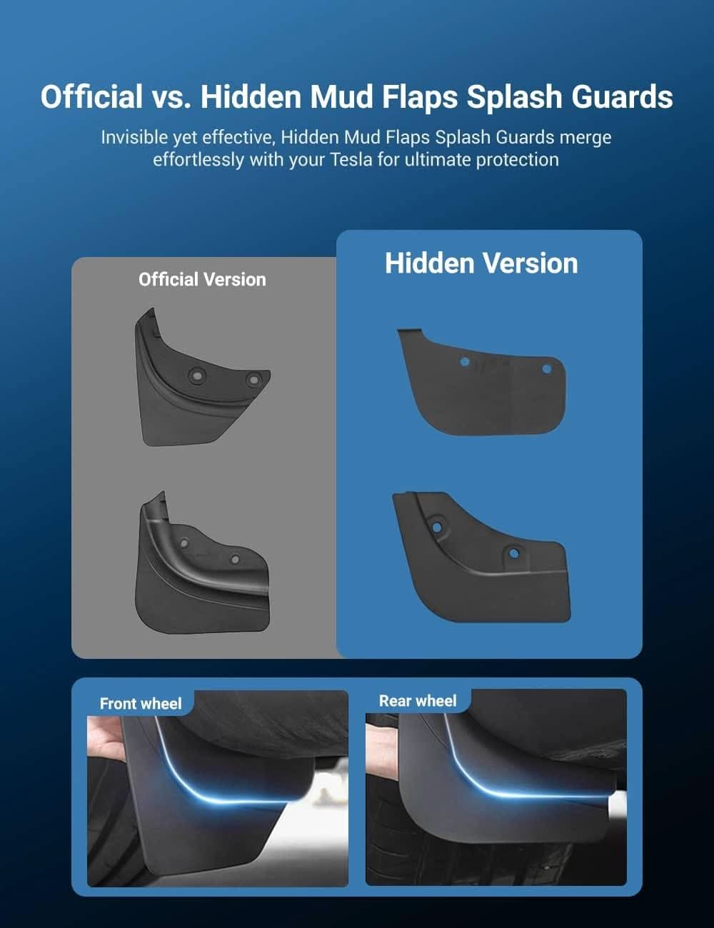 TESERY Hidden Mud Flaps Splash Guards for Model 3 Highland / Model Y Juniper