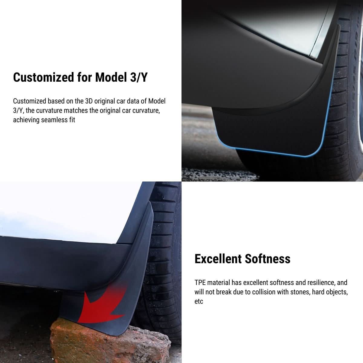 Upgraded OEM Mud Flaps for Model 3/Y | 4-Piece Kit | TPV Material | No-Drill Install