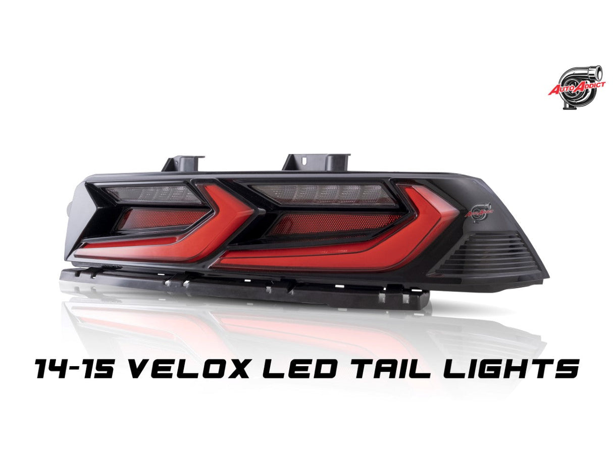 2014-2015 CHEVY CAMARO VELOX LED TAILLIGHTS GLOSS BLACK/RED LENS