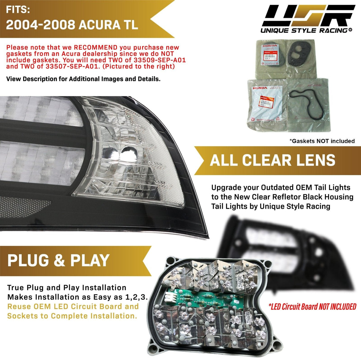 2004-2008 Acura TL Black Smoke Tail Lights Set
