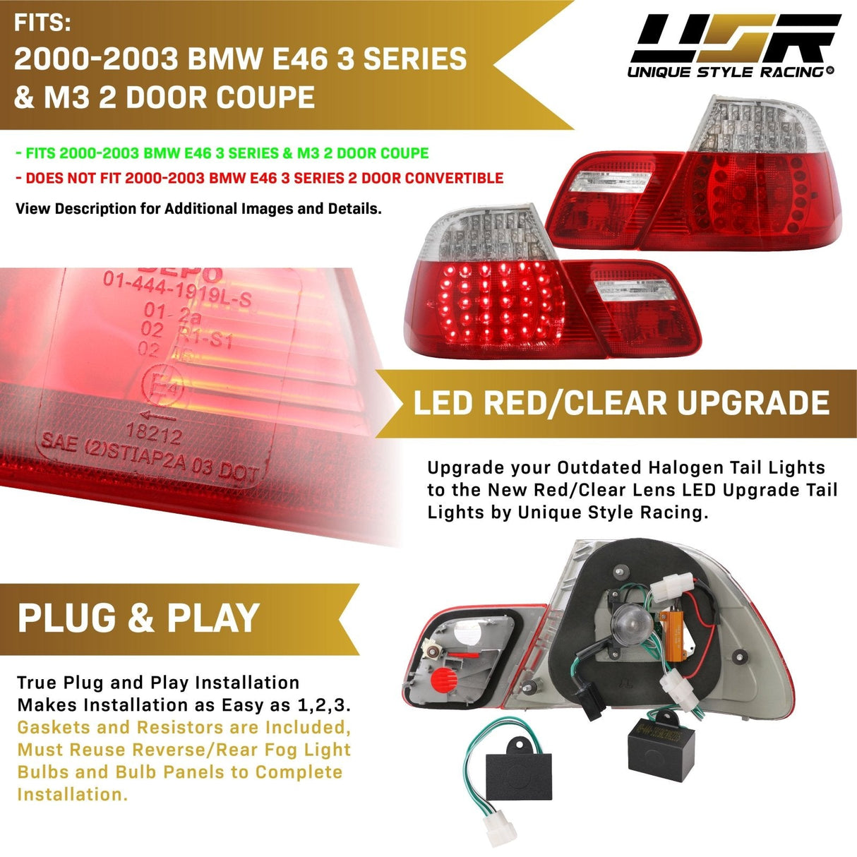 1999-2003 BMW E46 Red/Smoke LED Tail Lights - 4 Pieces
