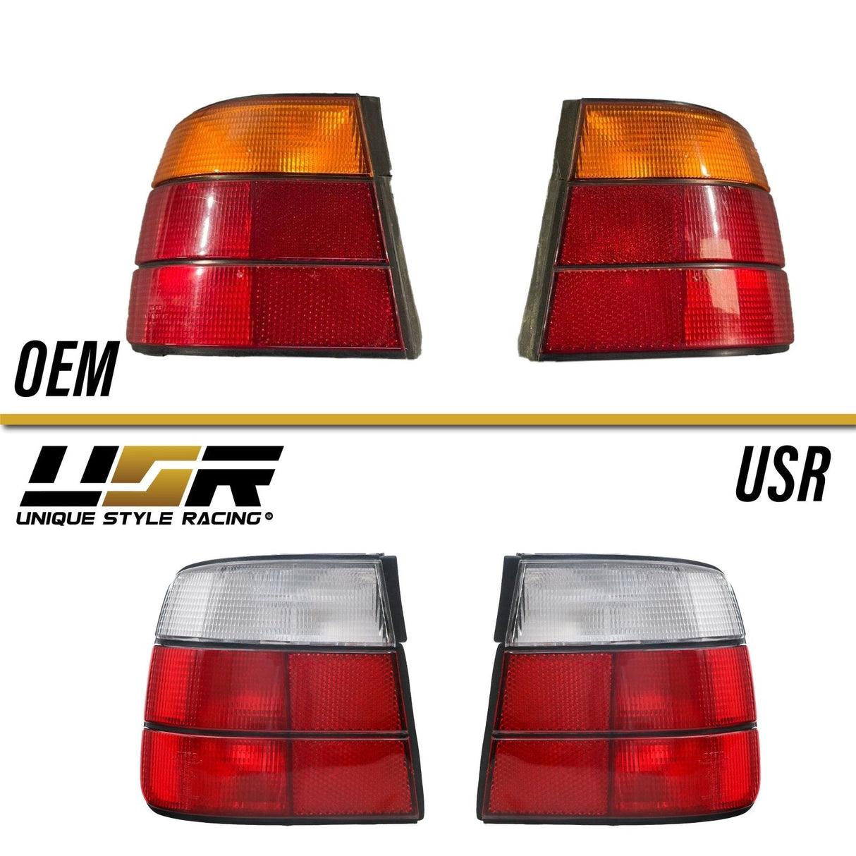 1989-1996 BMW E34 5 Series Red/Clear Tail Lights