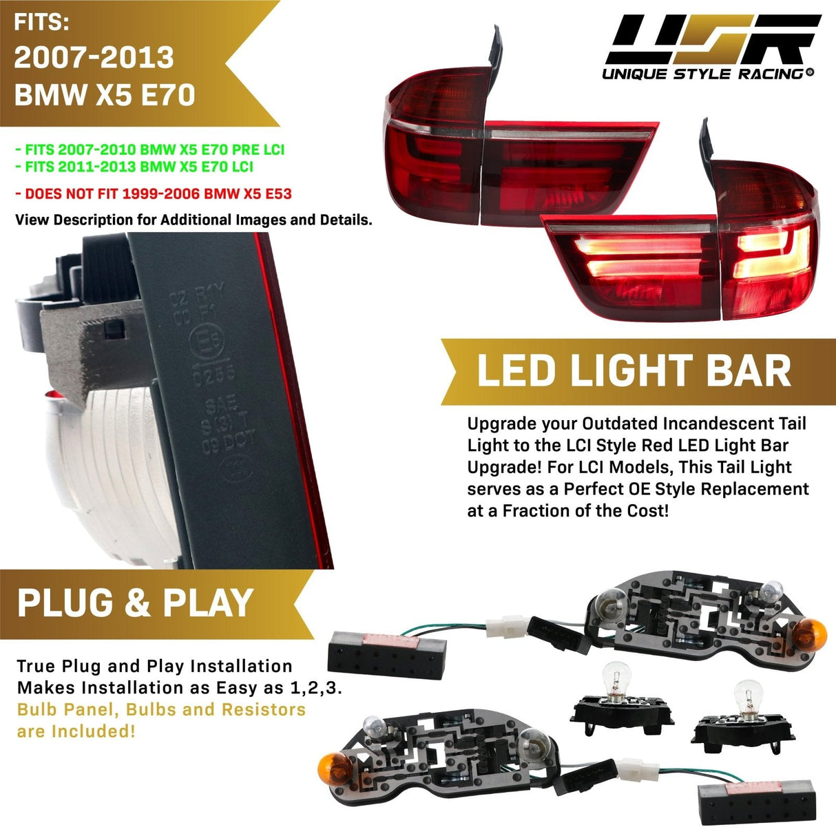 2007-2012 BMW X5 E70 LCI Style Smoke LED Tail Lights