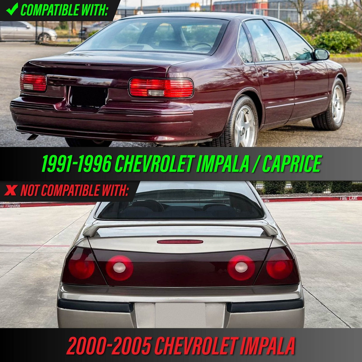 1991-1996 Chevrolet Impala / Caprice Smoke Tail Light Cover Frame