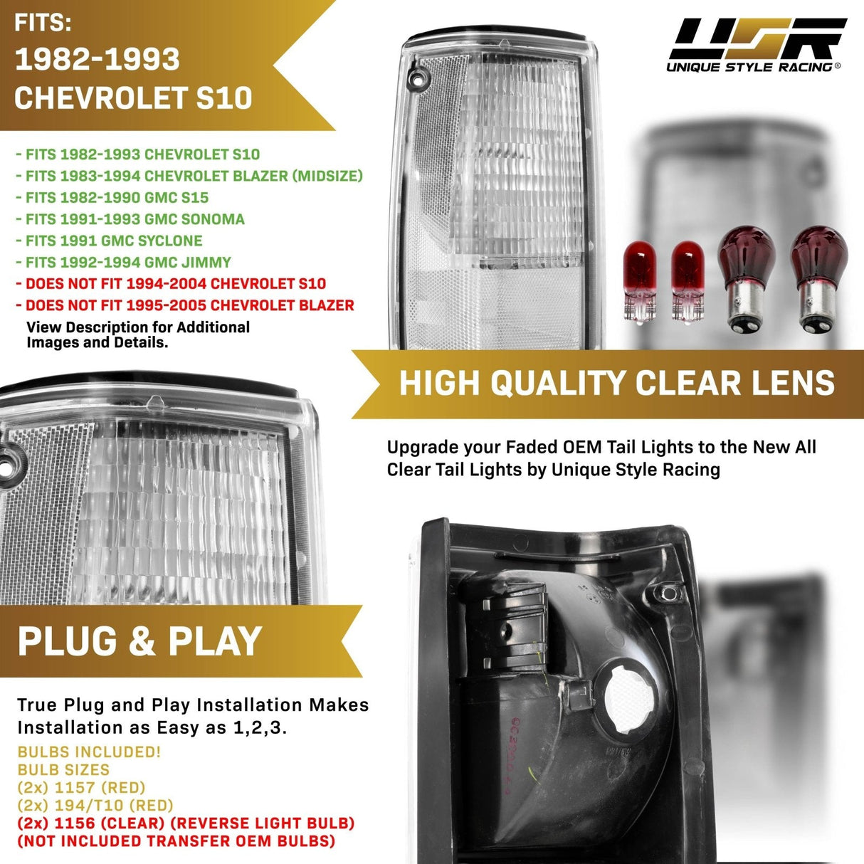 1982-1993 Chevrolet S10 / Blazer Clear Tail Light Set