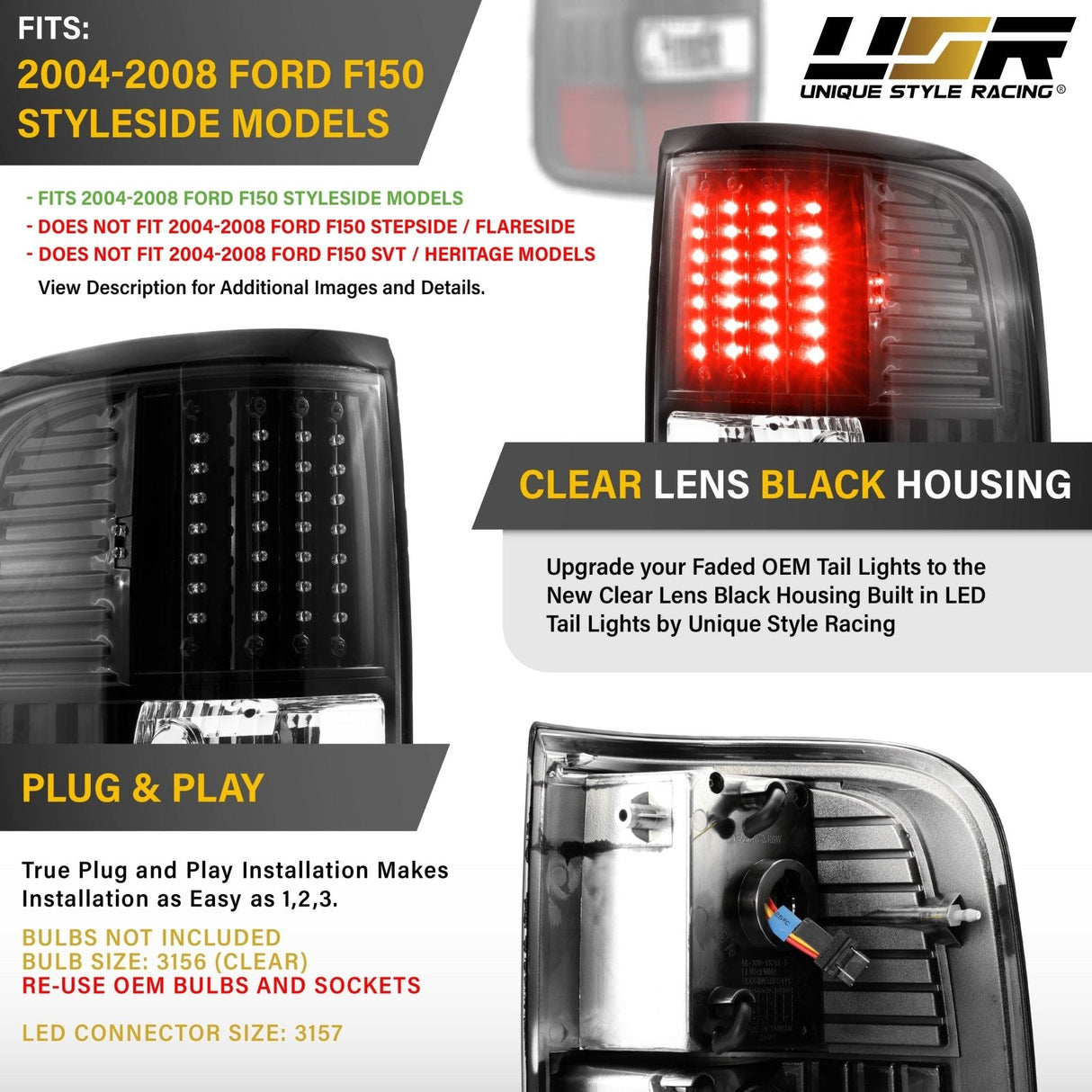 2004-2008 Ford F150 DM Style LED Black Tail Lights Set