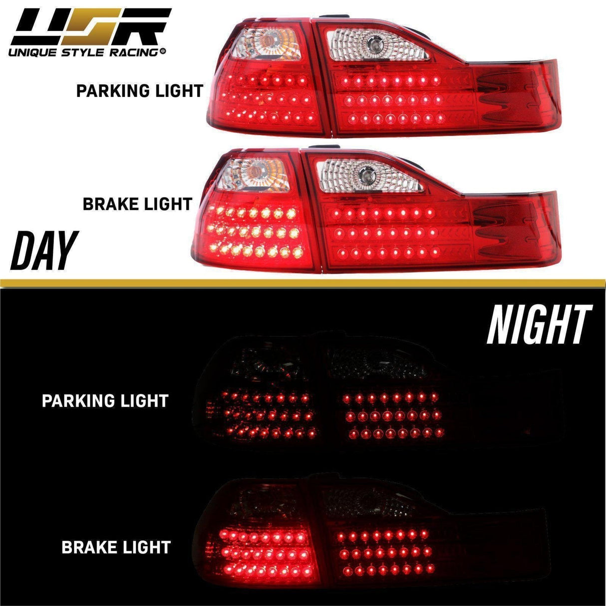 2001-2002 Honda Accord 4d Depo Red/Clear Led Tail Lights