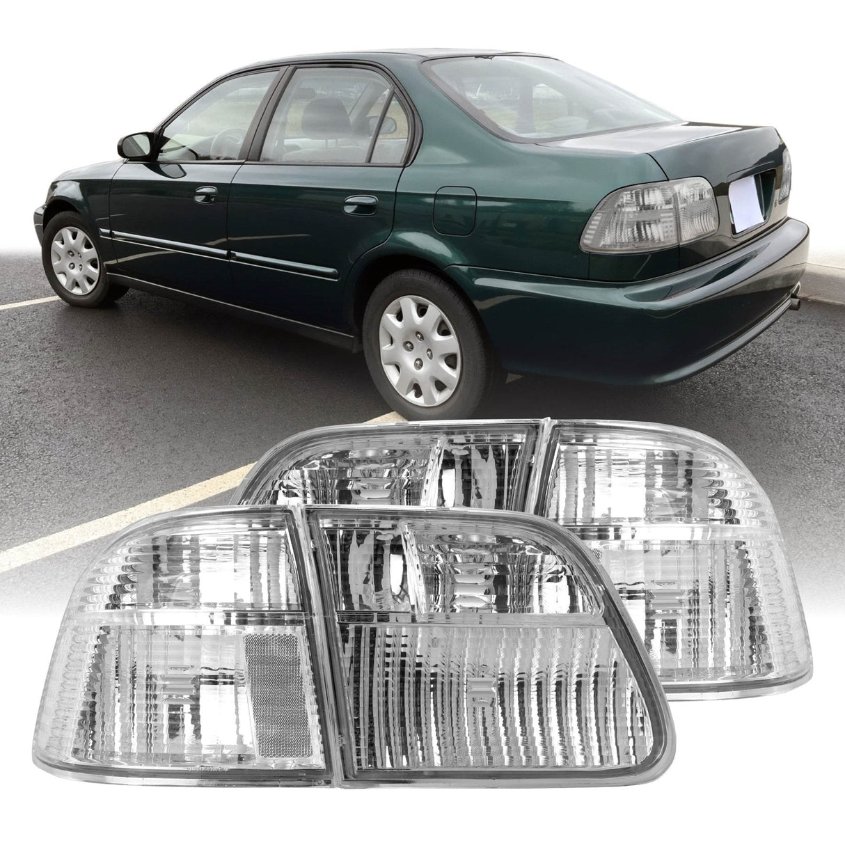 1999-2000 Honda Civic Clear Tail Lights - 4 Piece Set