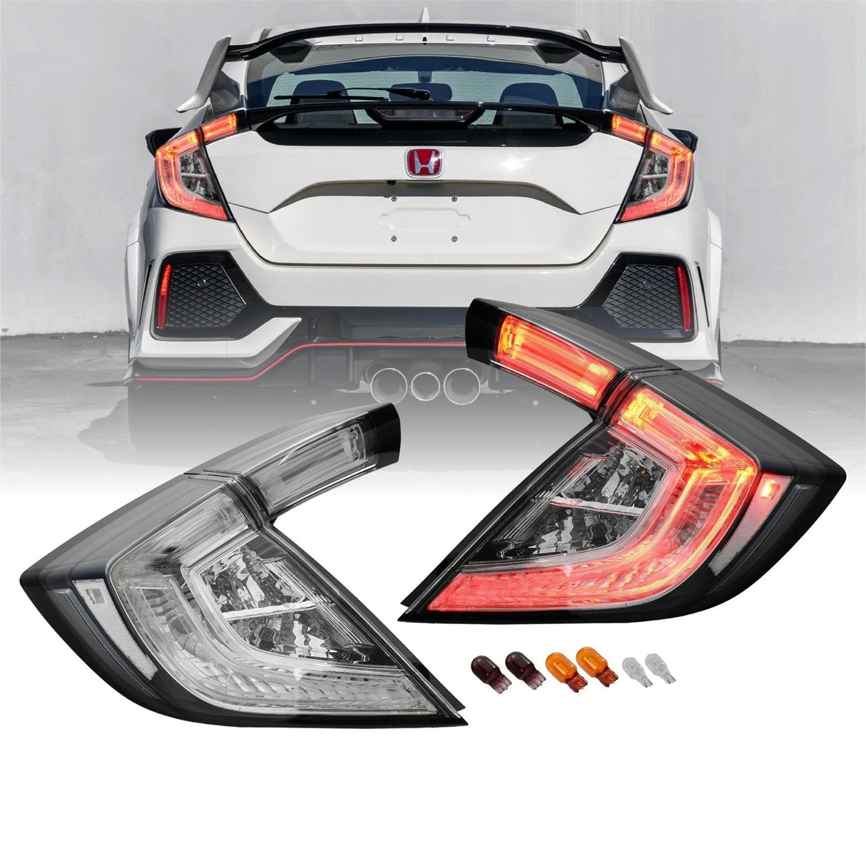 2017-2021 Honda Civic 5D Hatchback All Clear Tail Lights Set