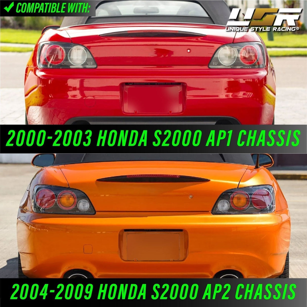 2000-2009 Honda S2000 Black/Smoke LED Tail Lights