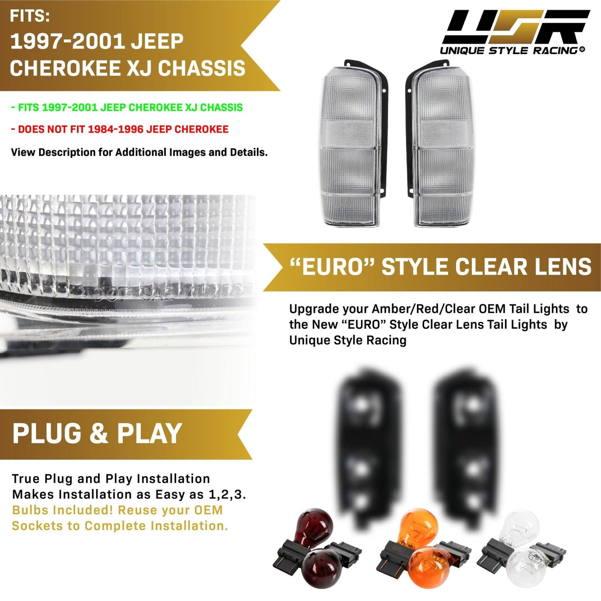 1997-2001 Jeep Cherokee XJ All Clear Tail Lights