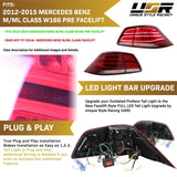 2012-2015 Mercedes W166 M Class GLE Look 4pcs Red/Clear LED Tail Lights