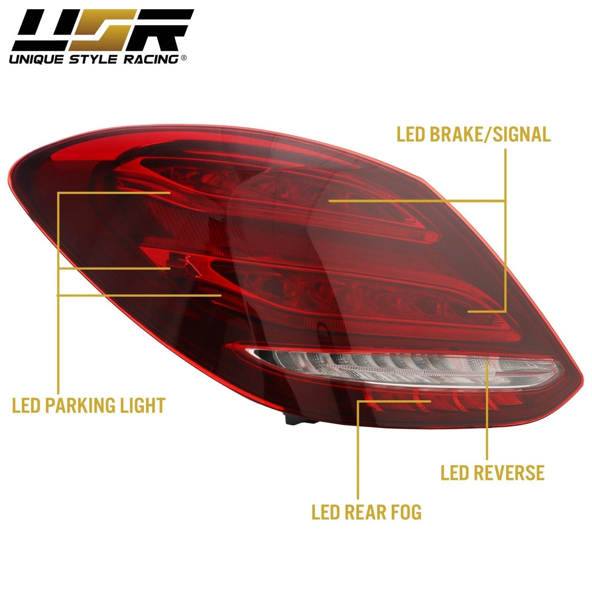 2015-2018 Mercedes W205 C Class AMG Style Red/Clear Full LED Tail Lights