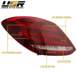2015-2018 Mercedes W205 C Class AMG Style Red/Clear Full LED Tail Lights