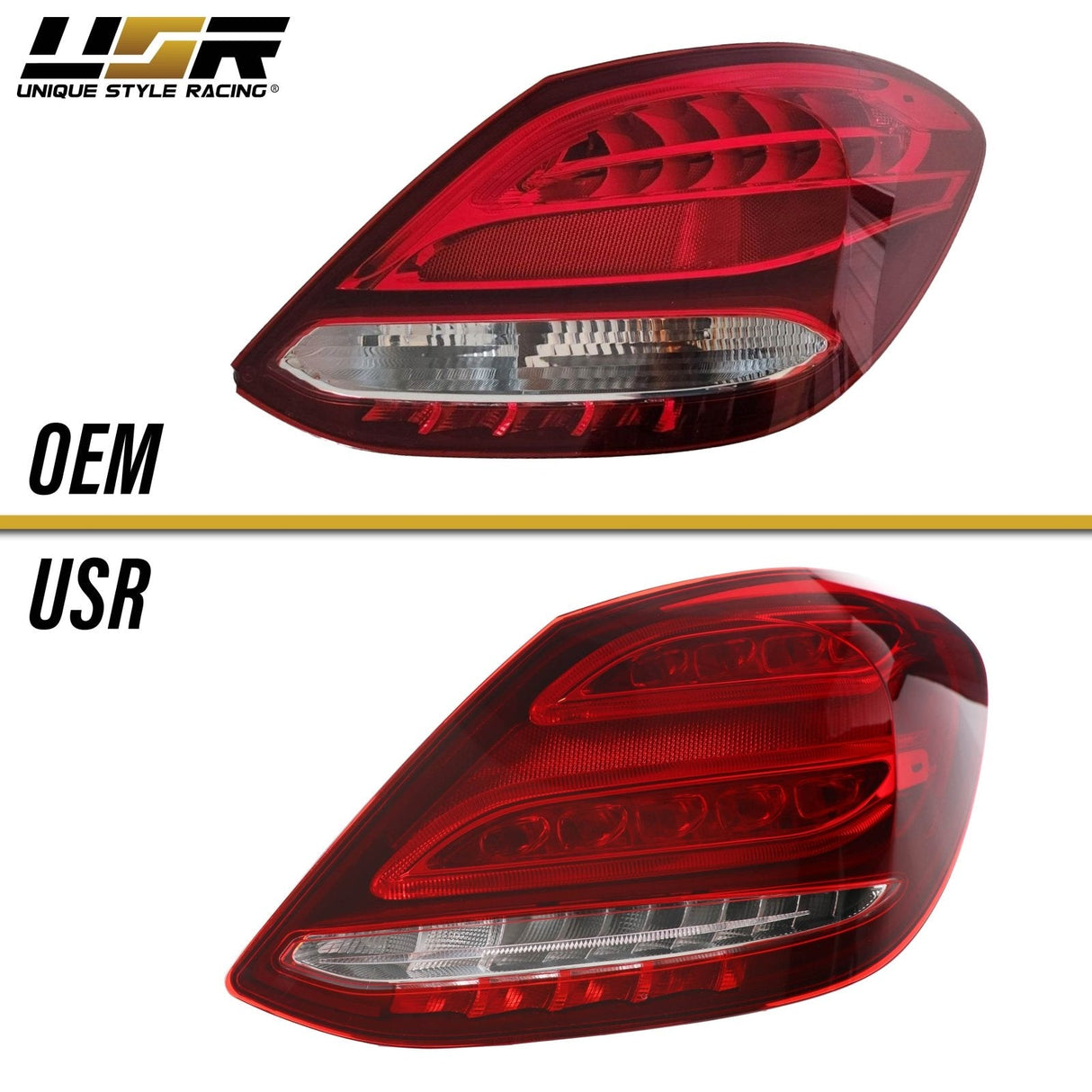 2015-2018 Mercedes W205 C Class AMG Style Red/Clear Full LED Tail Lights