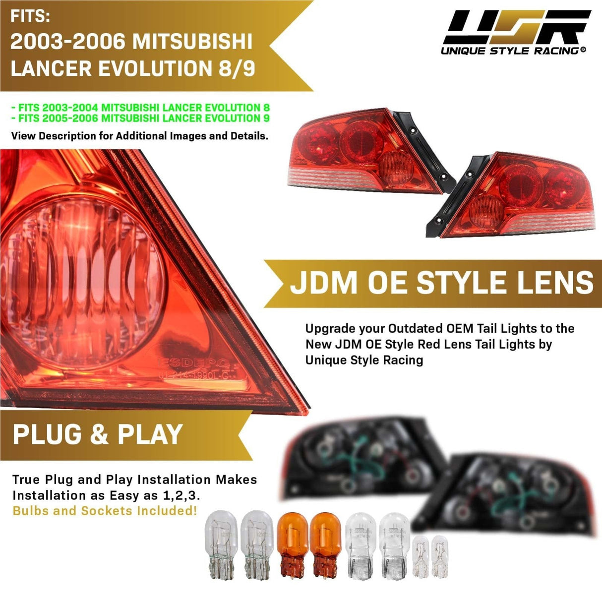 2003-2006 Mitsubishi Lancer Evo 8/9 JDM Style Red Tail Lights