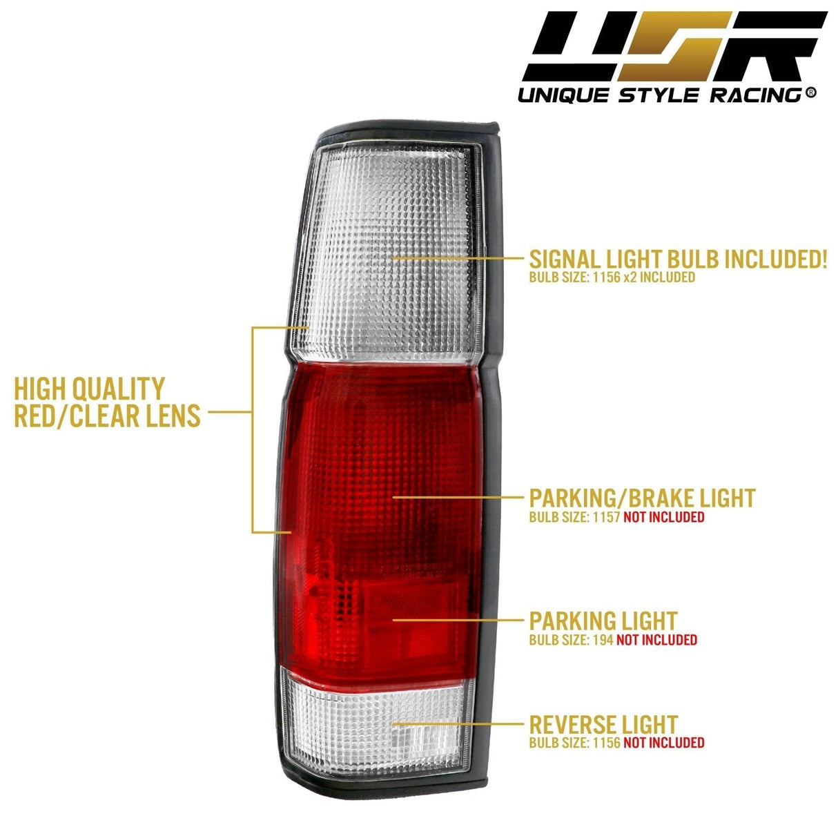 1986-1997 Nissan Pickup Truck Hardbody Red/Clear Tail Lights Set