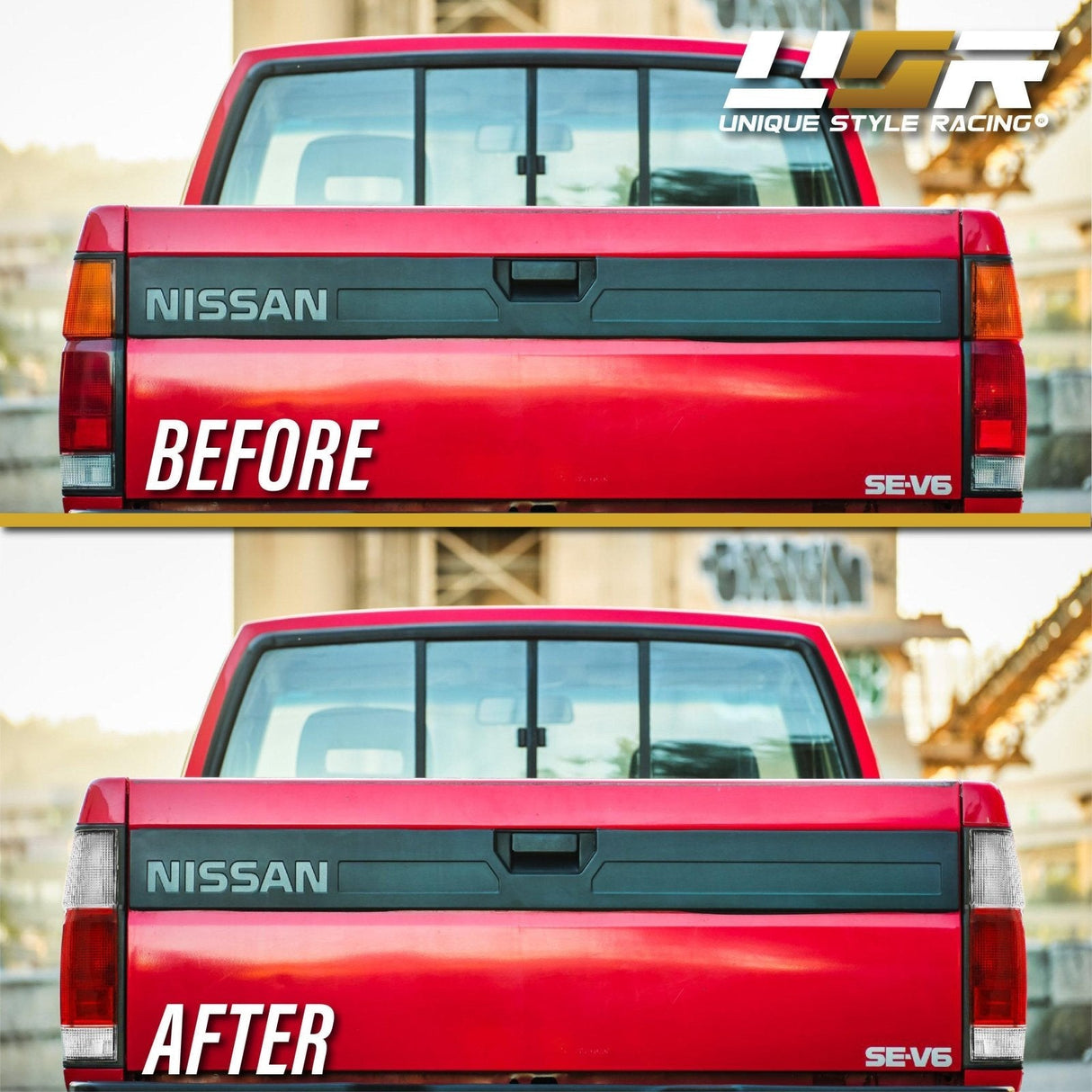 1986-1997 Nissan Pickup Truck Hardbody Red/Clear Tail Lights Set