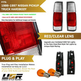 1986-1997 Nissan Pickup Truck Hardbody Red/Clear Tail Lights Set