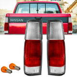1986-1997 Nissan Pickup Truck Hardbody Red/Clear Tail Lights Set