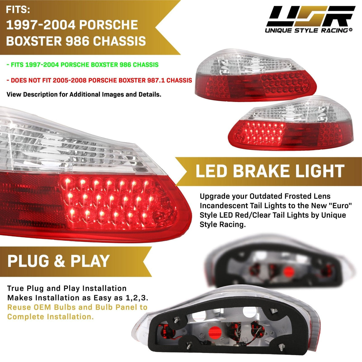 1997-2004 Porsche Boxster LED Red/Smoke Tail Lights