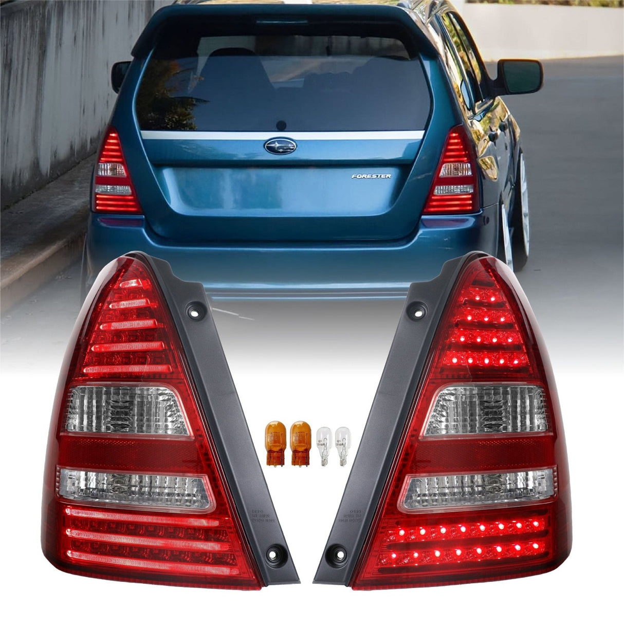 2003-2008 Subaru Forester Red/Clear LED Tail Light