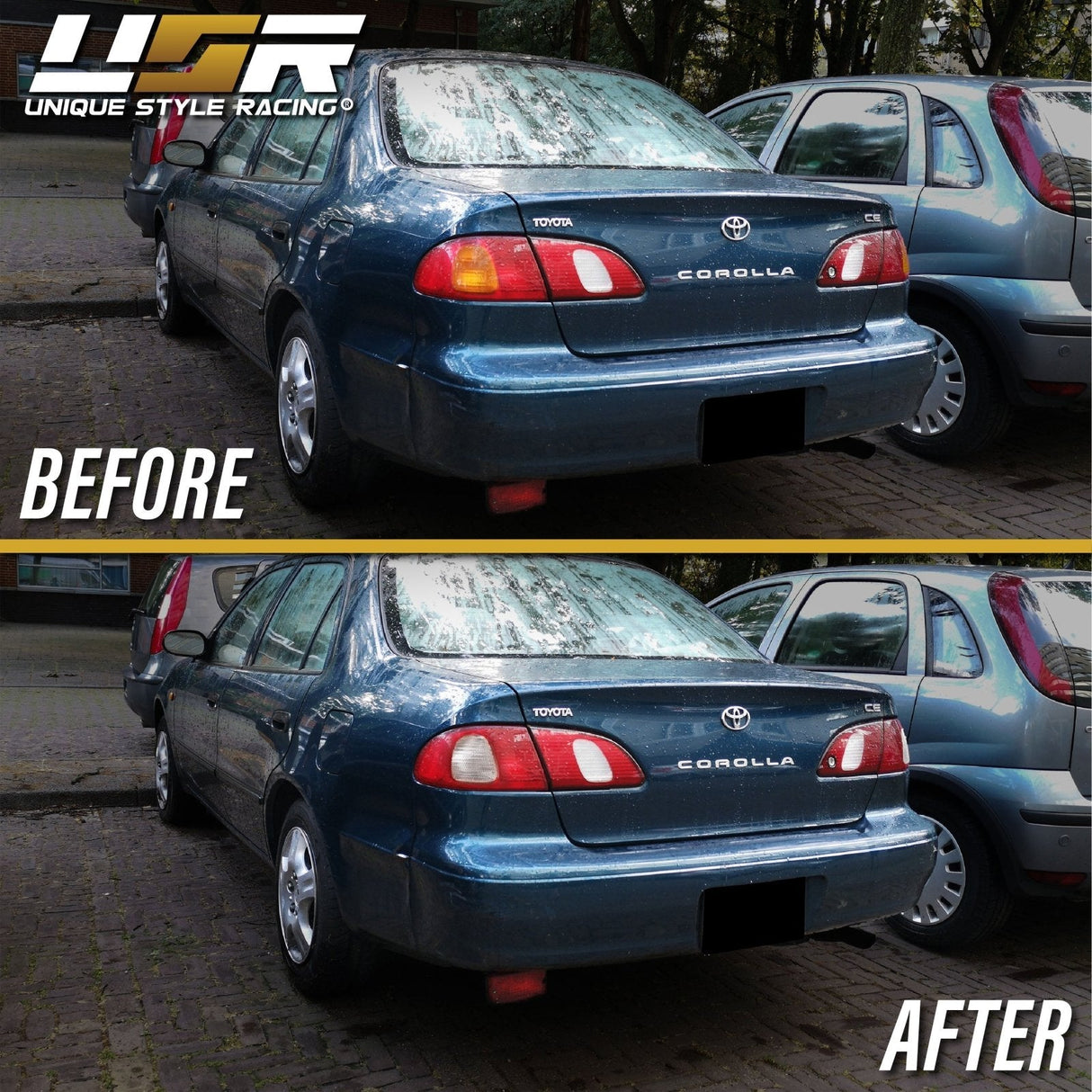 1998-2002 Toyota Corolla Red/Clear 2 Piece Outer Tail Lights