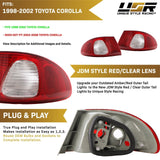 1998-2002 Toyota Corolla Red/Clear 2 Piece Outer Tail Lights