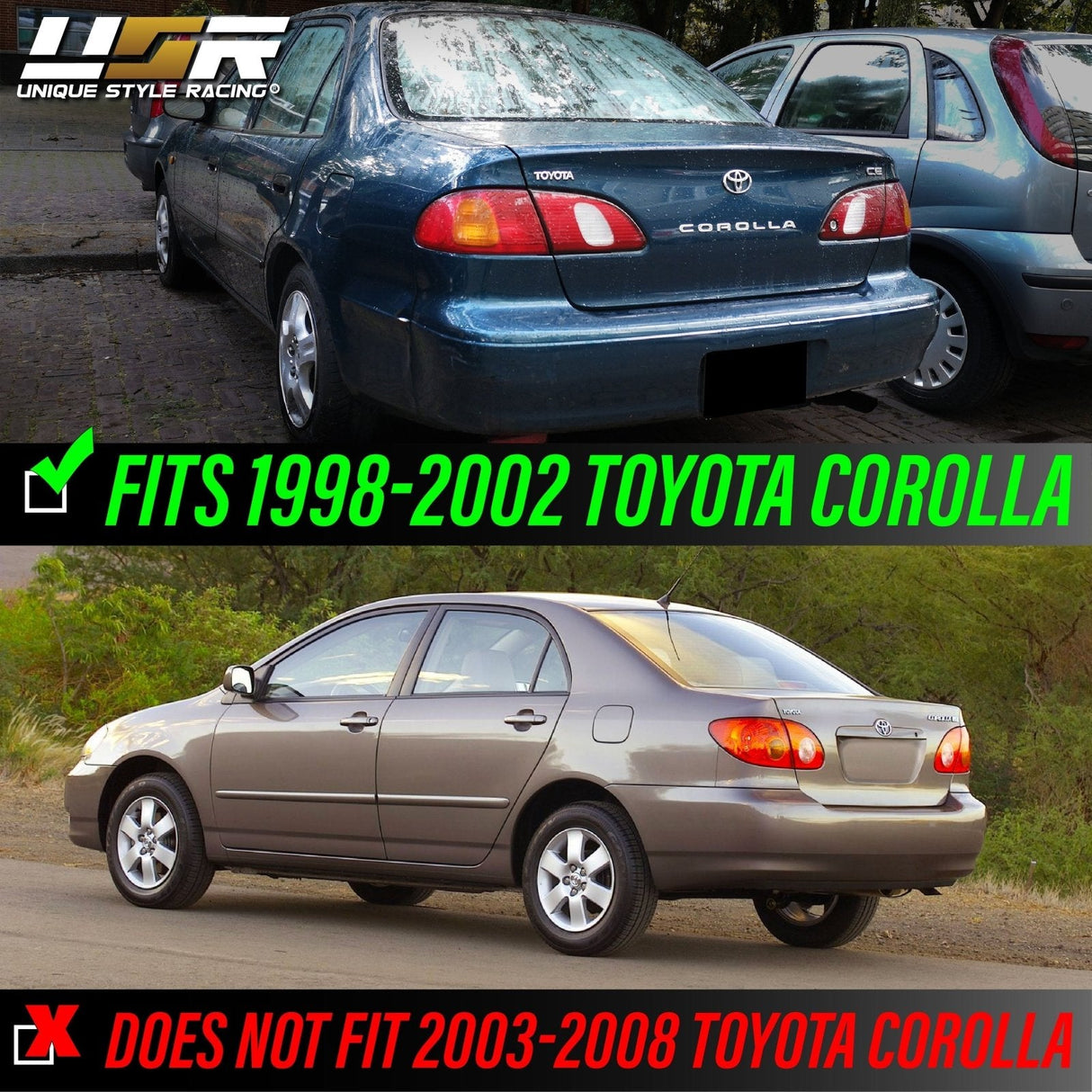 1998-2002 Toyota Corolla Red/Clear 2 Piece Outer Tail Lights