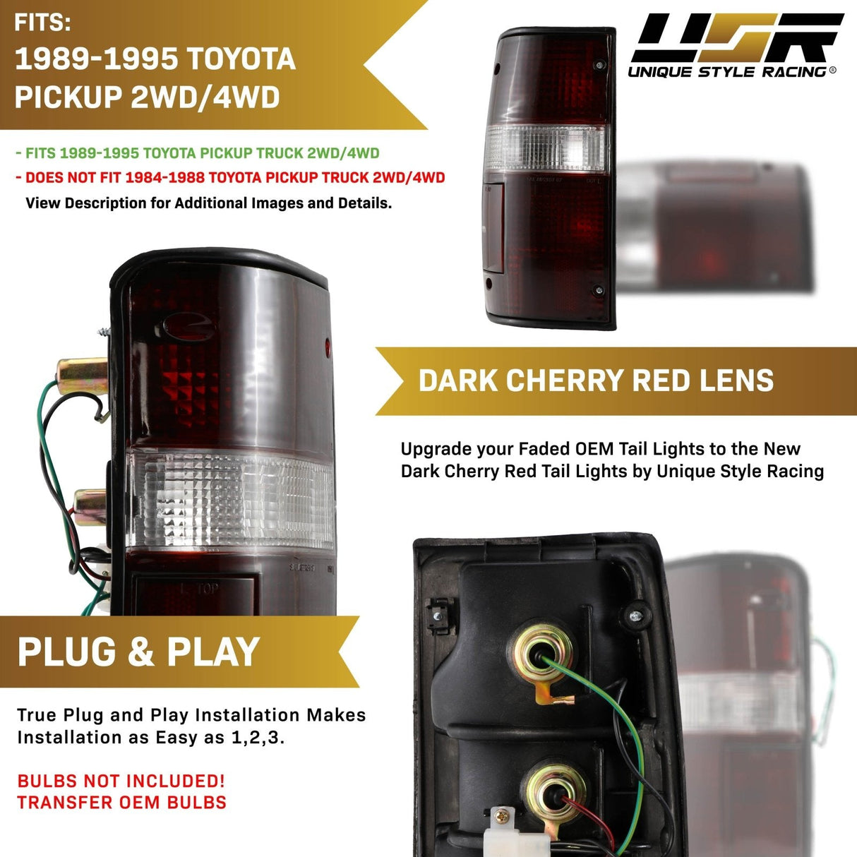 1989-1995 Toyota Pickup Red/Clear Tail Lights