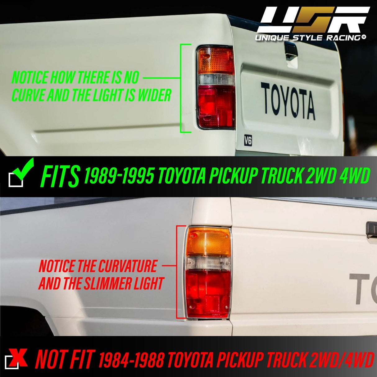 1989-1995 Toyota Pickup Red/Clear Tail Lights