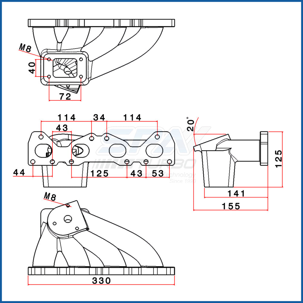 Peugeot Citroen PSA TU 16S 1.4L 1.6L T25 Turbo manifold